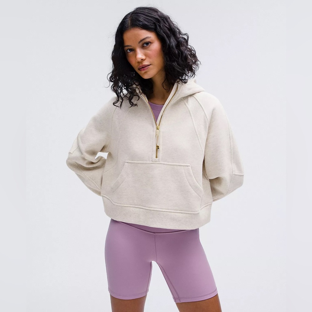 LuluLemon Scuba Oversized Half-Zip Hoodie in Heathered Bone/Gold